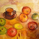 Яблоки с кофейной чашечкой,дсп,масло, 30х40-Vinsenta, С.Сычева