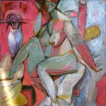 Девушка с цветами, 2004г. холст, масло, 75х75, Александр Шинин