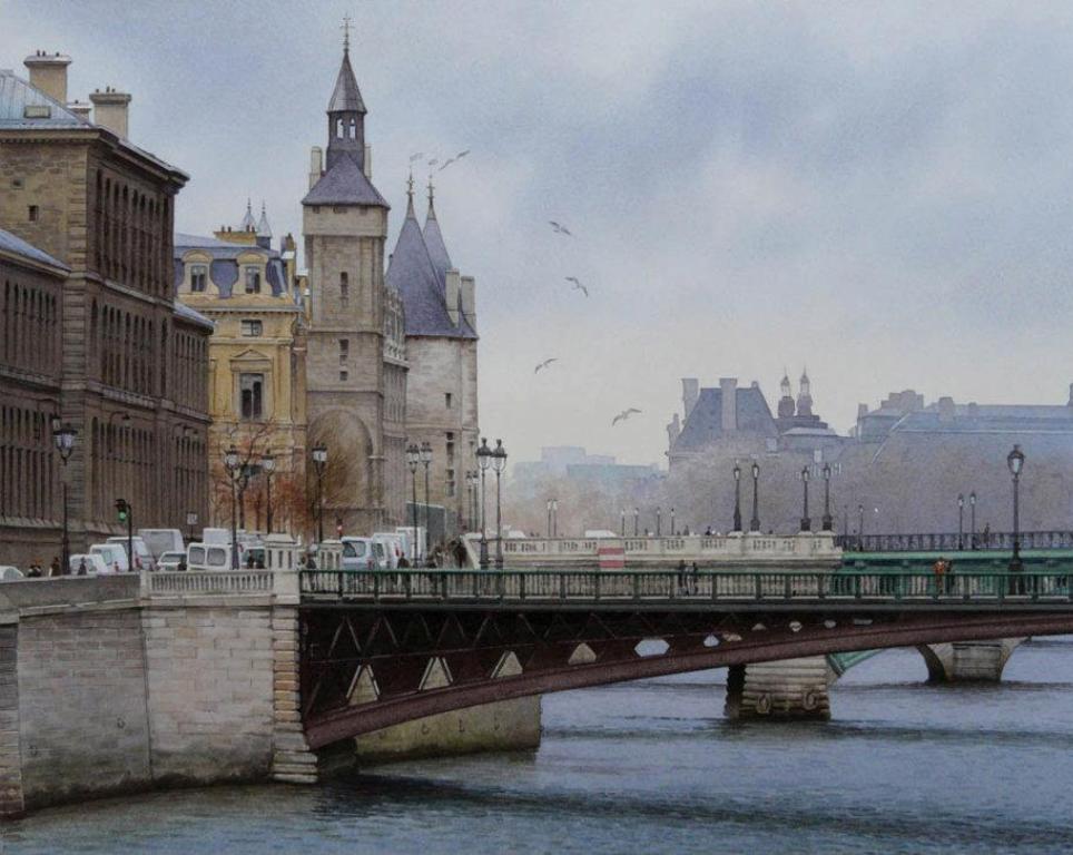 Un hiver à Paris. Aquarelle originale - Paris-������� �� �����-������� �� �����