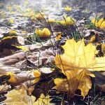 Мовчки лягає осінь листям на шляху, папір акварель, 38х56, 2017 р. Сергій Григор'єв