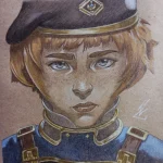 Портрет Медді Нолен фас, крафт папір, кольорові олівці, 14,8×21, Лозовська Катерина